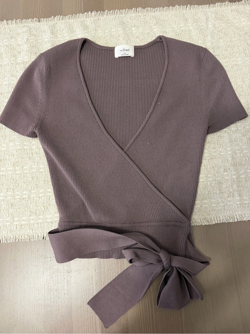 Wilfred Dusty Mauve Ribbed Wrap Tie-Front Top